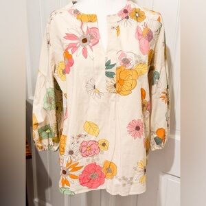 Vilagallo Floral Print Women's Top Tunic 100% Cotton Sz 44 (fits like a L)
